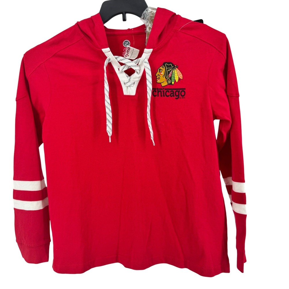 NWT Chicago Blackhawks Hoodie Women Large NHL Red Lace Up Long Sleeve Light